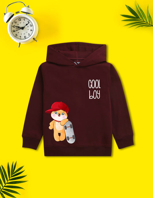 Nusyl Boy's Burgundy Cool boy Printed Hoodie