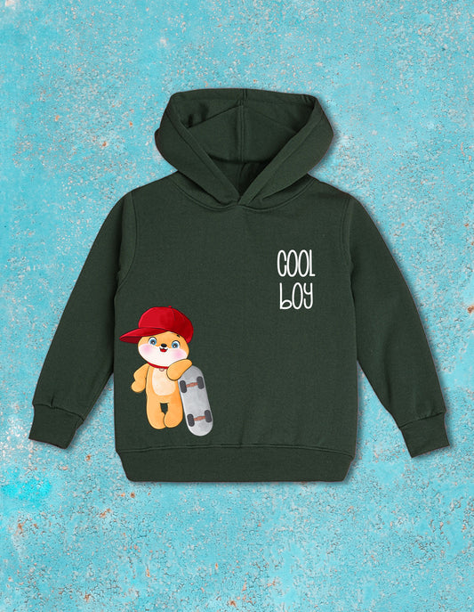 Nusyl Boy's Olive Cool boy Printed Hoodie