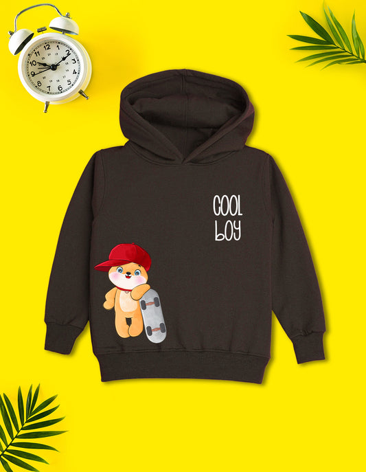 Nusyl Boy's Brown Cool boy Printed Hoodie