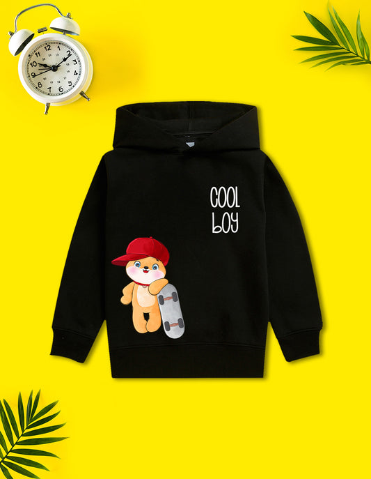 Nusyl Boy's Black Cool boy Printed Hoodie