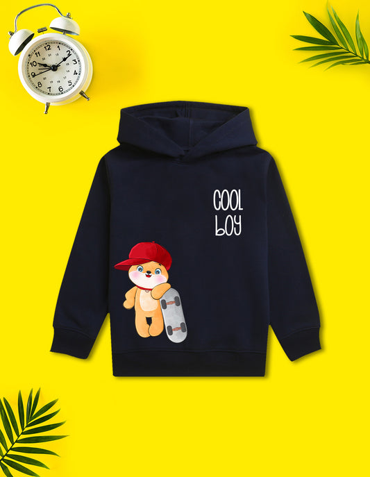 Nusyl Boy's Navy Blue Cool boy Printed Hoodie
