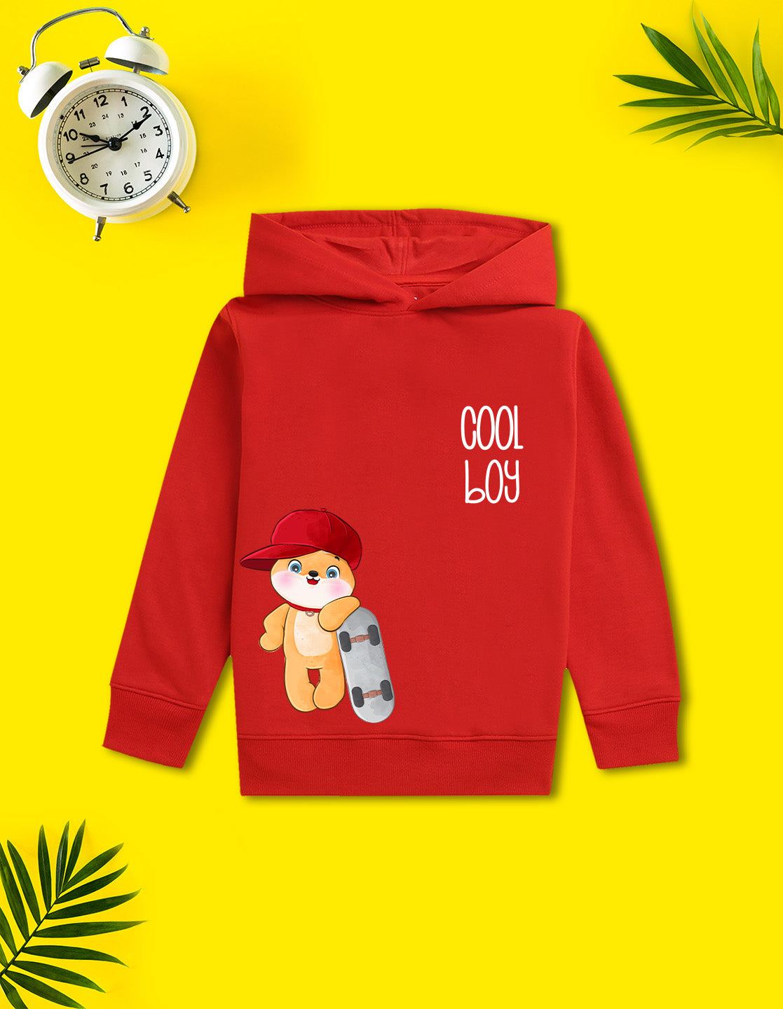 Nusyl Boy's Red Cool boy Printed Hoodie