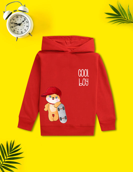 Nusyl Boy's Red Cool boy Printed Hoodie
