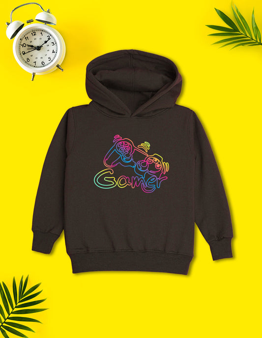 Nusyl Boy's Brown Gamer graphic & text Printed Hoodie