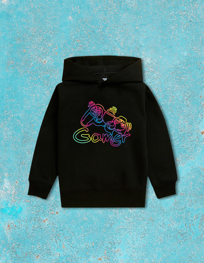 Nusyl Boy's Black Gamer graphic & text Printed Hoodie