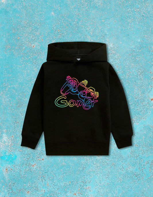 Nusyl Boy's Black Gamer graphic & text Printed Hoodie