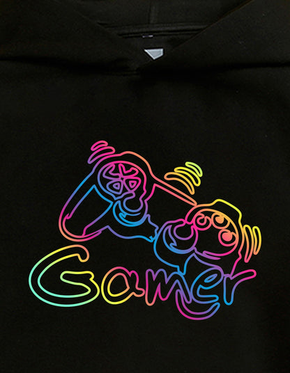 Nusyl Boy's Black Gamer graphic & text Printed Hoodie