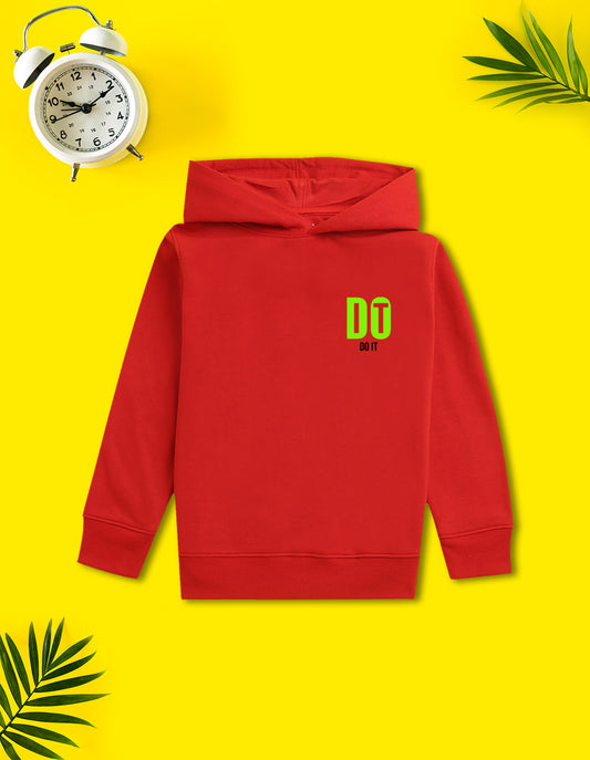 Nusyl Boy's Red Do it text Printed Hoodie