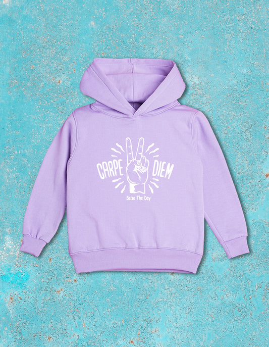 Nusyl Boy's Lilac Carpe diem text  Printed Hoodie