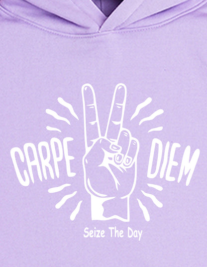 Nusyl Boy's Lilac Carpe diem text  Printed Hoodie