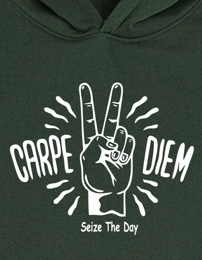 Nusyl Boy's Olive Carpe diem text  Printed Hoodie