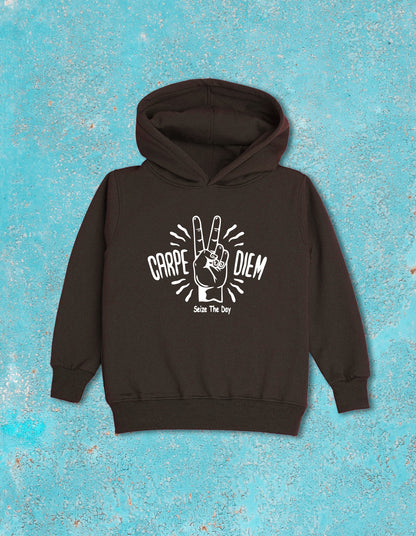 Nusyl Boy's Brown Carpe diem text  Printed Hoodie