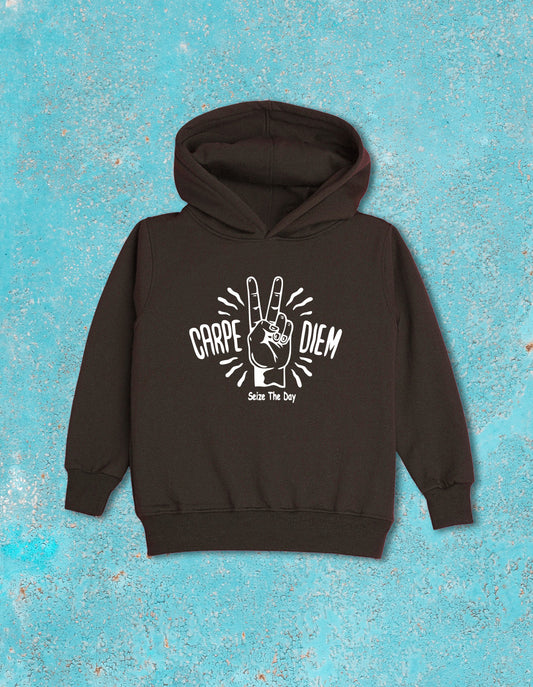 Nusyl Boy's Brown Carpe diem text  Printed Hoodie