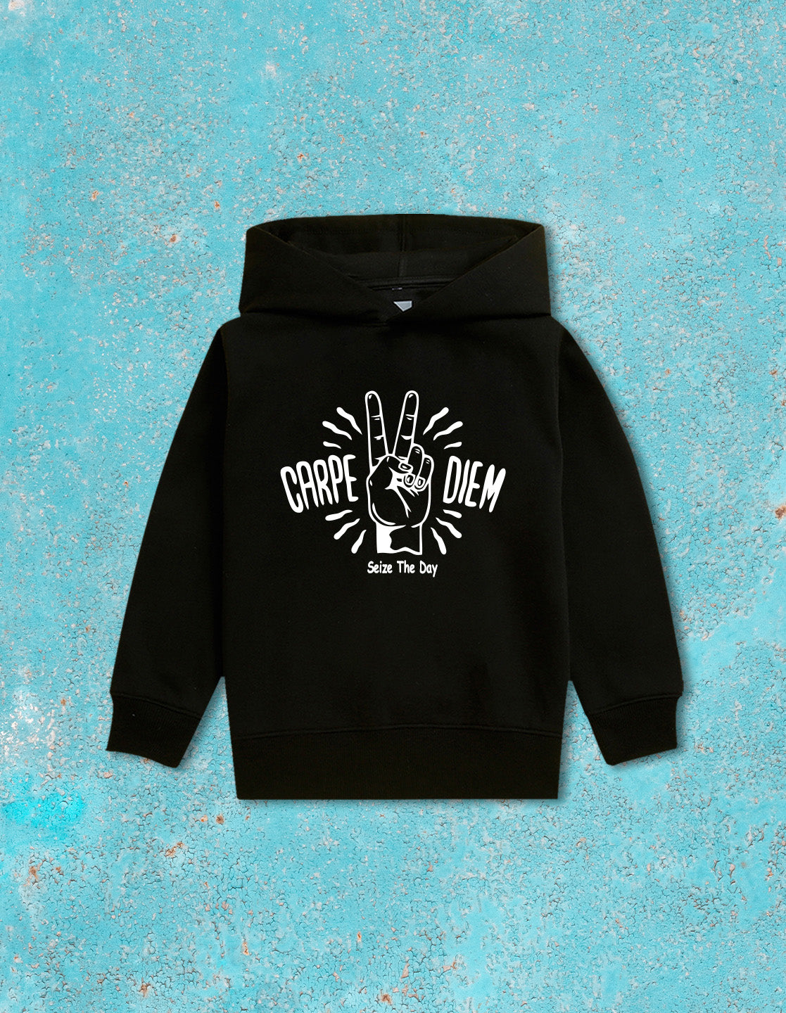 Nusyl Boy's Black Carpe diem text  Printed Hoodie