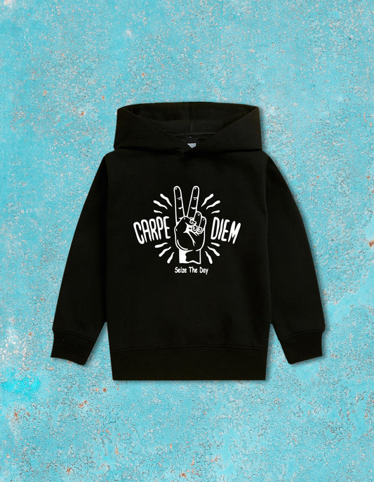 Nusyl Boy's Black Carpe diem text  Printed Hoodie