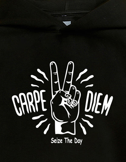 Nusyl Boy's Black Carpe diem text  Printed Hoodie