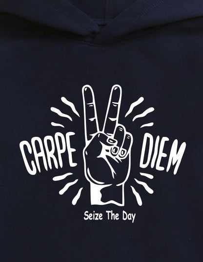 Nusyl Boy's Navy Blue Carpe diem text  Printed Hoodie