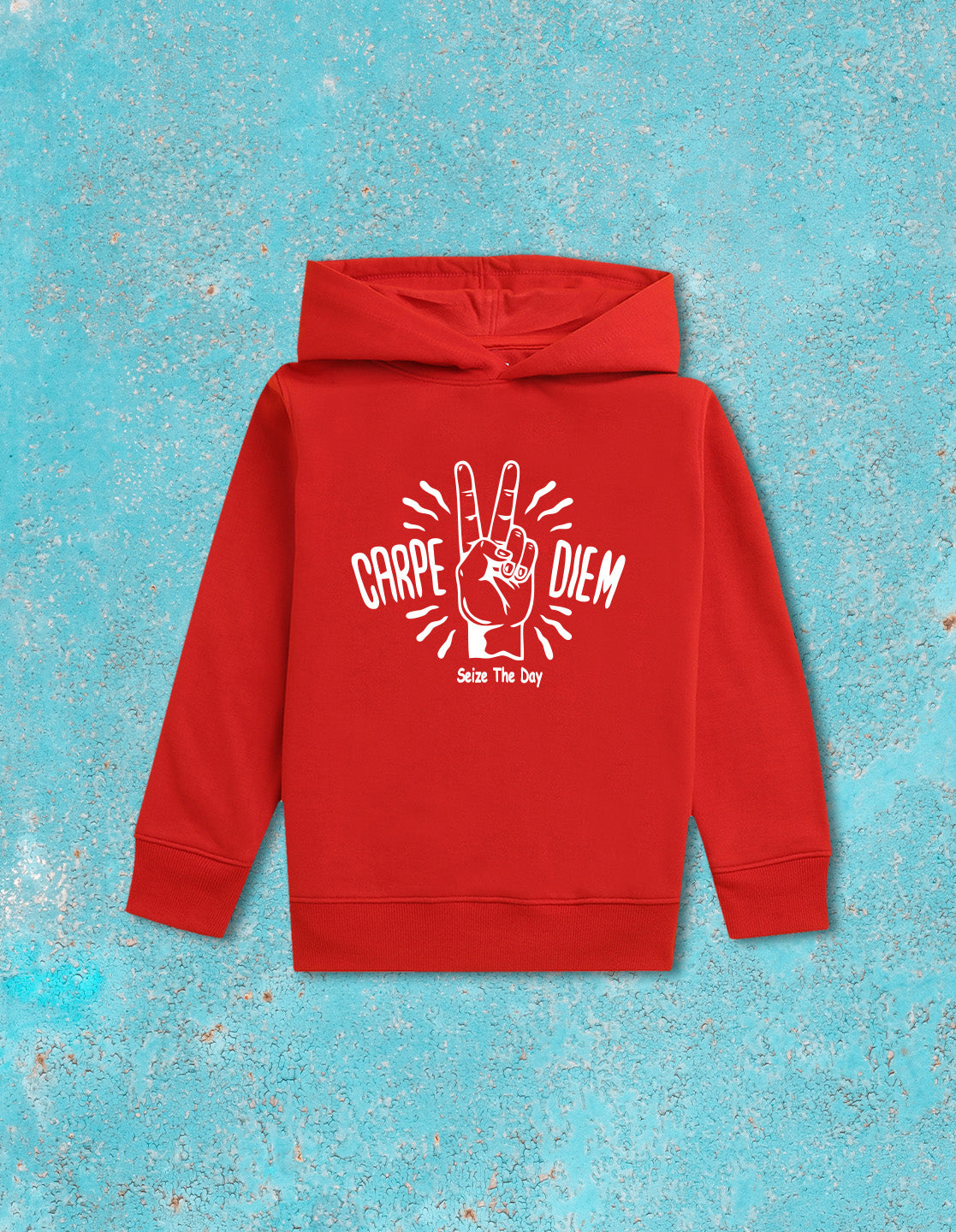 Nusyl Boy's Red Carpe diem text  Printed Hoodie