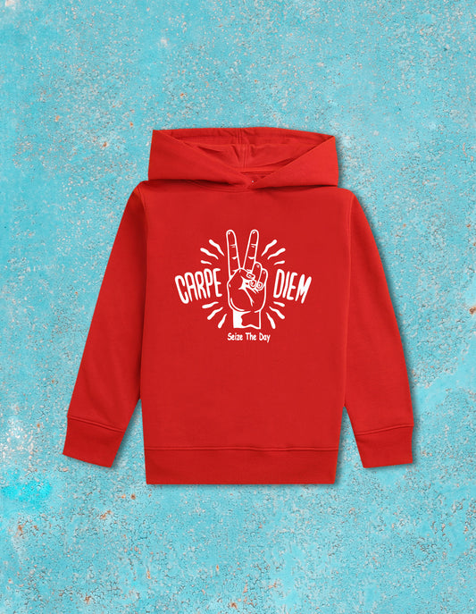 Nusyl Boy's Red Carpe diem text  Printed Hoodie