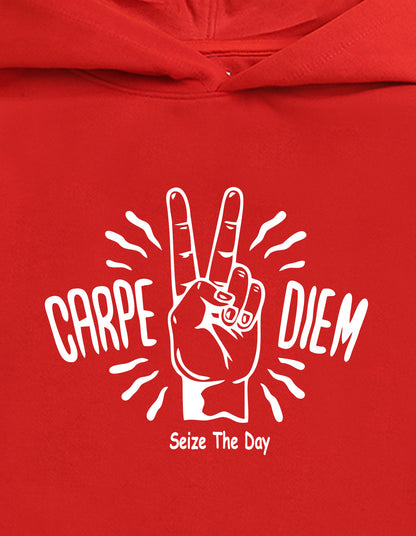 Nusyl Boy's Red Carpe diem text  Printed Hoodie