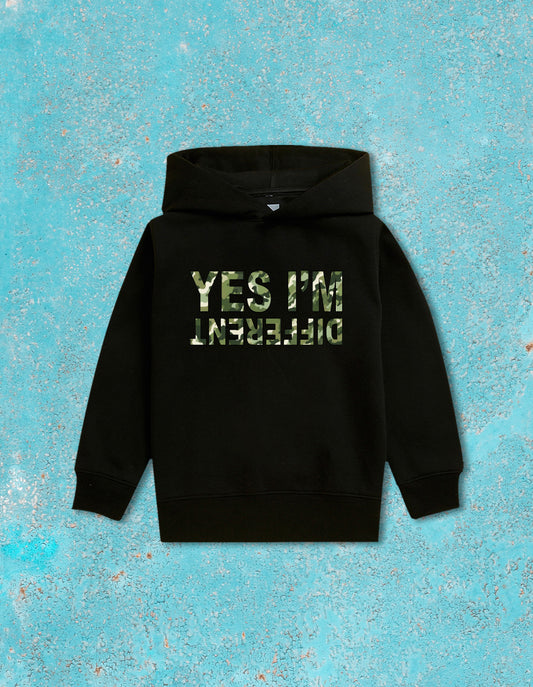 Nusyl Boy's Black Yes I'm different text Printed Hoodie