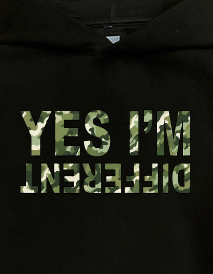 Nusyl Boy's Black Yes I'm different text Printed Hoodie