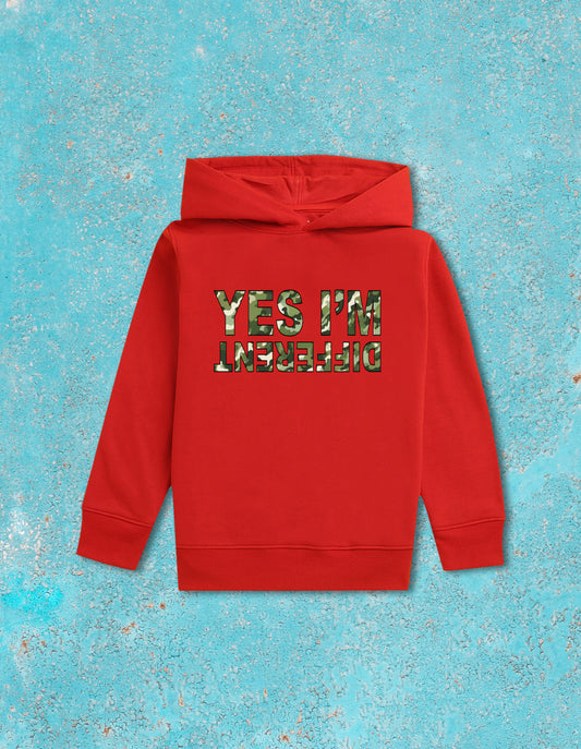 Nusyl Boy's Red Yes I'm different text Printed Hoodie