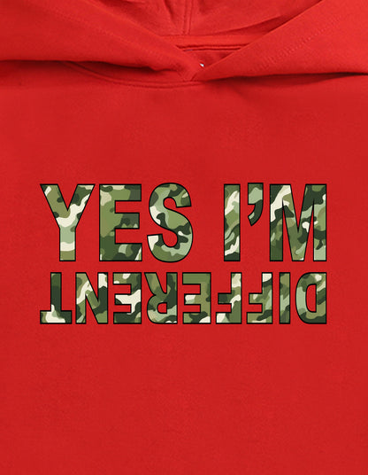 Nusyl Boy's Red Yes I'm different text Printed Hoodie