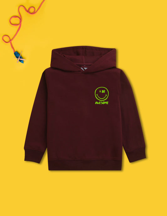 Nusyl Boy's Burgundy smiley emoji & text Printed Hoodie