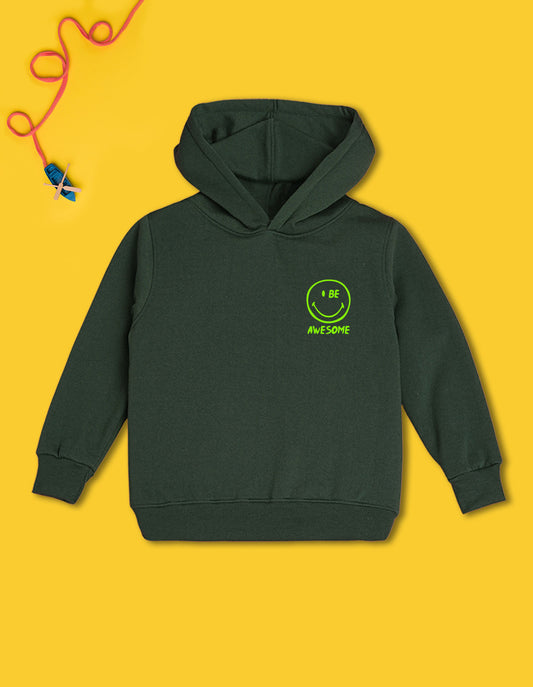 Nusyl Boy's Olive smiley emoji & text Printed Hoodie