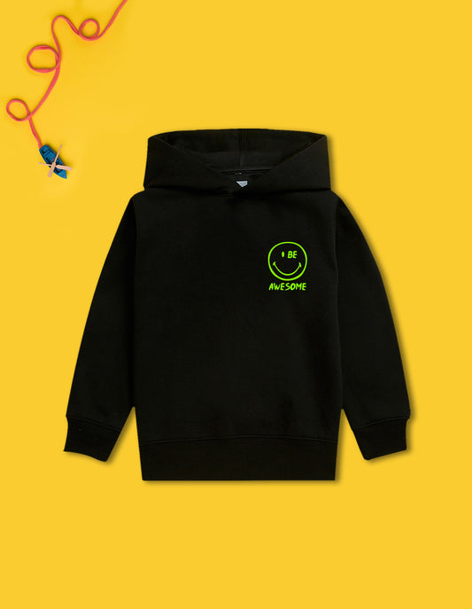 Nusyl Boy's Black smiley emoji & text Printed Hoodie
