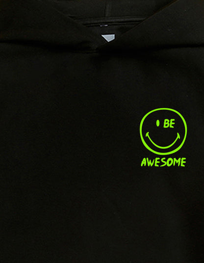 Nusyl Boy's Black smiley emoji & text Printed Hoodie