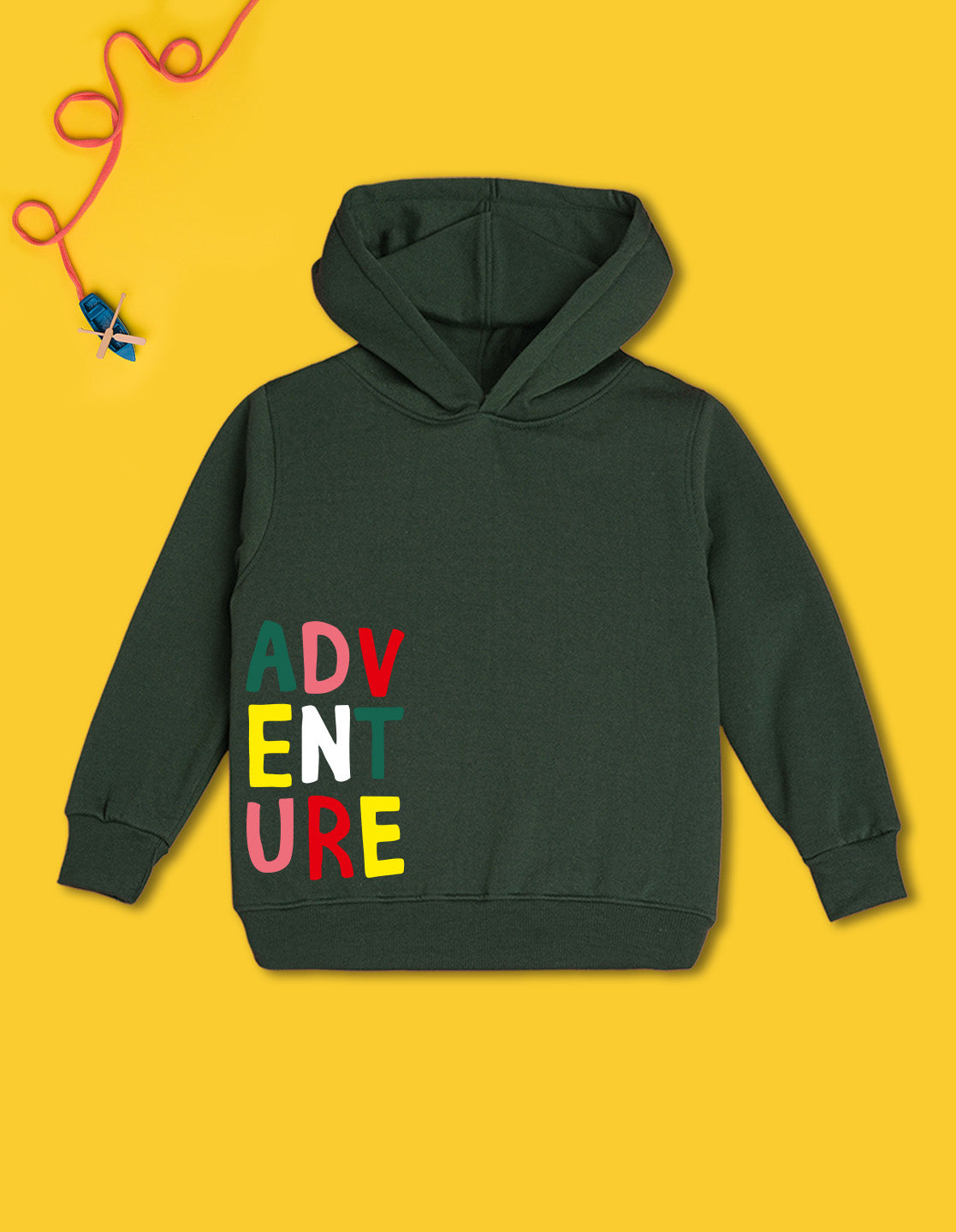 Nusyl Boy's Olive Adventure text Printed Hoodie