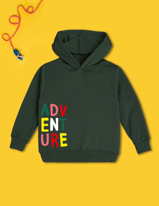 Nusyl Boy's Olive Adventure text Printed Hoodie
