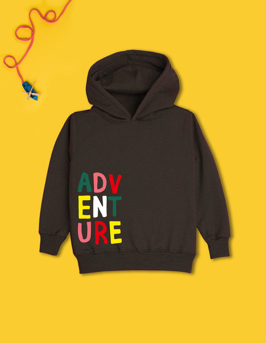 Nusyl Boy's Brown Adventure text Printed Hoodie