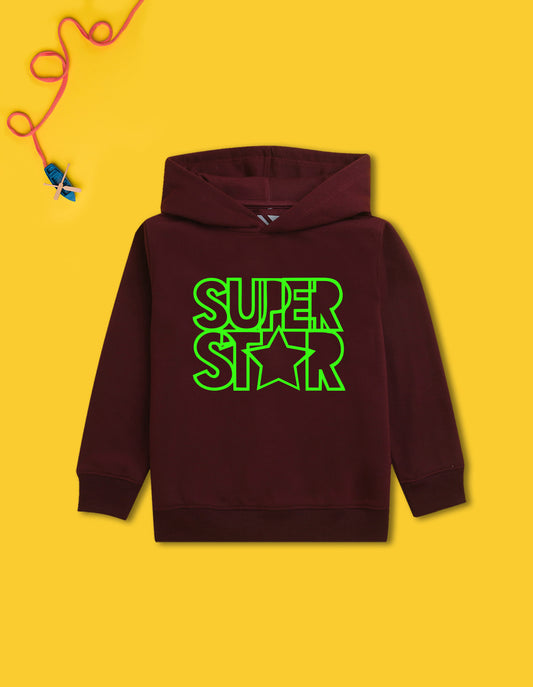 Nusyl Boy's Burgundy Super star text Printed Hoodie