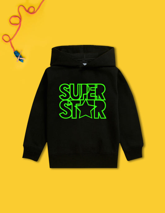 Nusyl Boy's Black Super star text Printed Hoodie