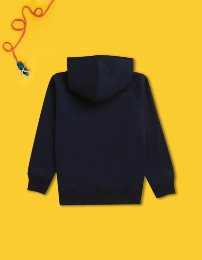 Nusyl Boy's Navy Blue Super star text Printed Hoodie