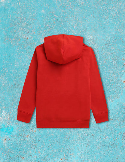 Nusyl Boy's Red Super star text Printed Hoodie