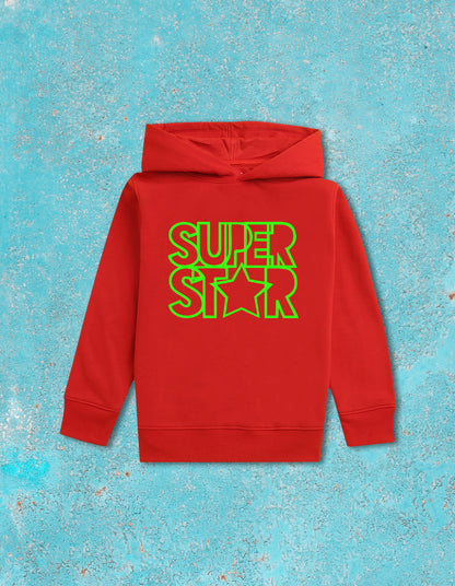 Nusyl Boy's Red Super star text Printed Hoodie