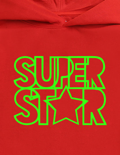 Nusyl Boy's Red Super star text Printed Hoodie