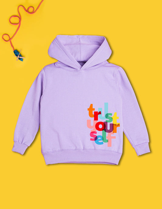 Nusyl Boy's Lilac Trust your self text Printed Hoodie