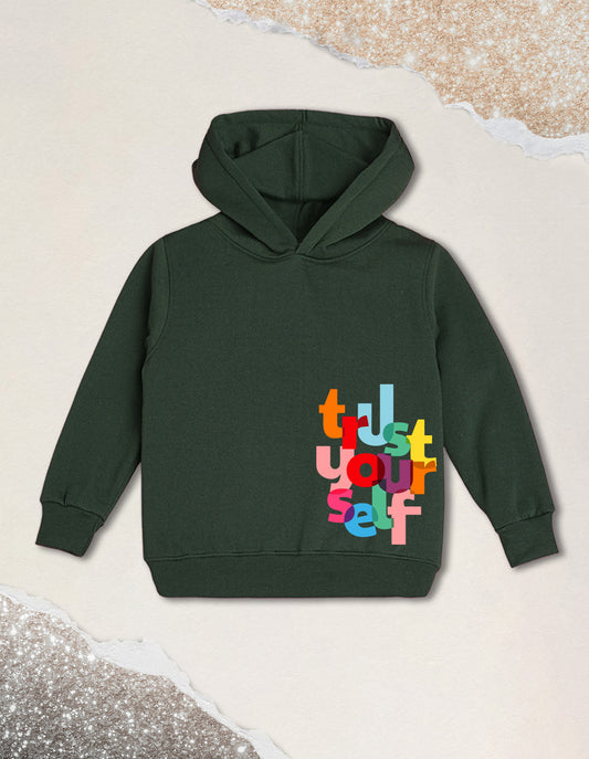 Nusyl Boy's Olive Trust your self text Printed Hoodie