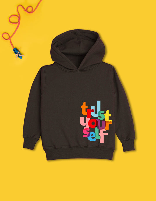 Nusyl Boy's Brown Trust your self text Printed Hoodie