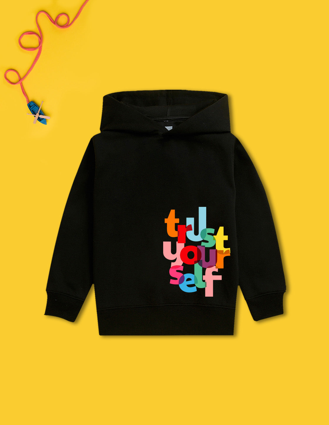 Nusyl Boy's Black Trust your self text Printed Hoodie