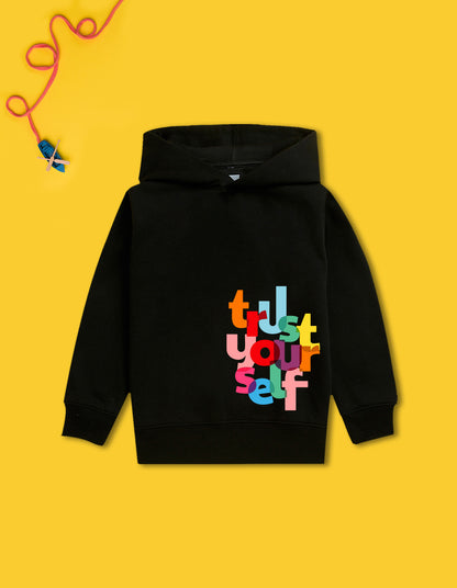 Nusyl Boy's Black Trust your self text Printed Hoodie