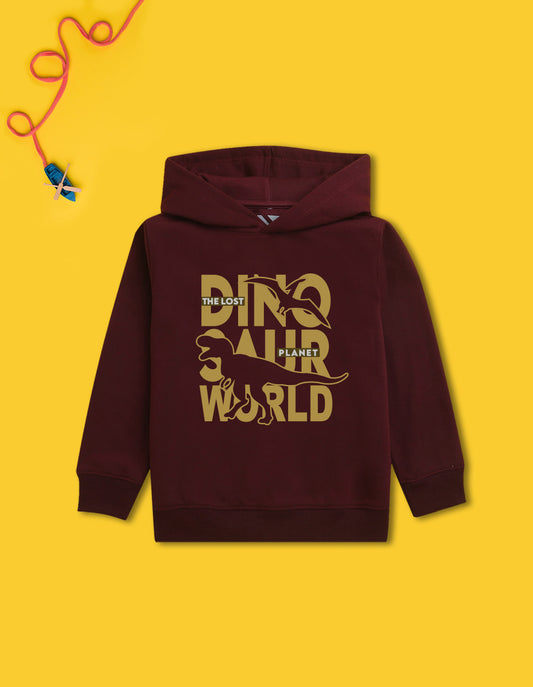 Nusyl Boy's Burgundy Dinosaur  Printed Hoodie