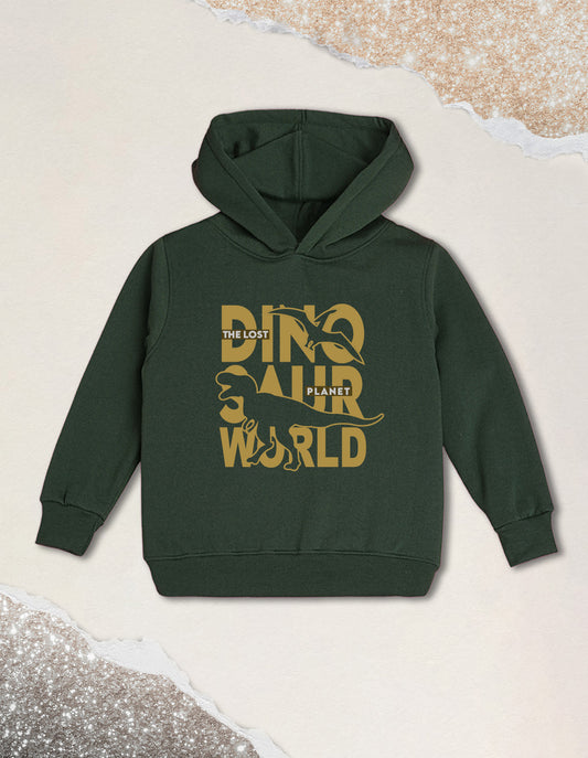 Nusyl Boy's Olive Dinosaur  Printed Hoodie