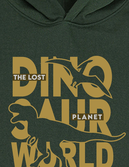 Nusyl Boy's Olive Dinosaur  Printed Hoodie
