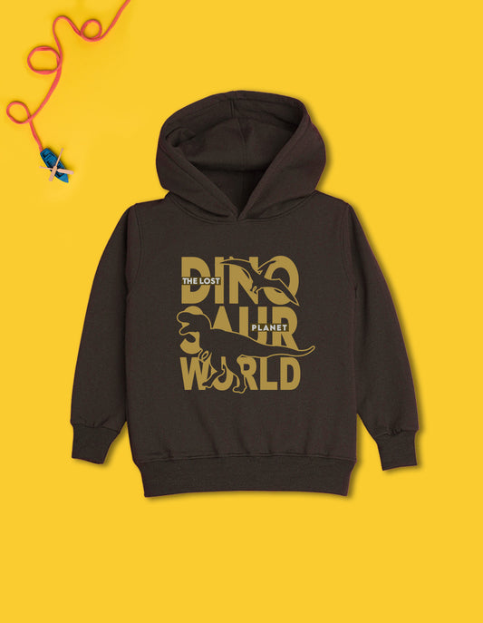 Nusyl Boy's Brown Dinosaur  Printed Hoodie